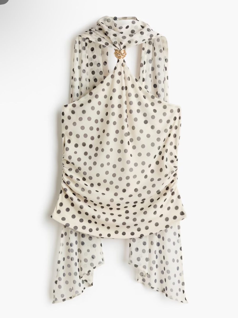 H&M Cream Polka Dot Halterneck with Scarf Detail